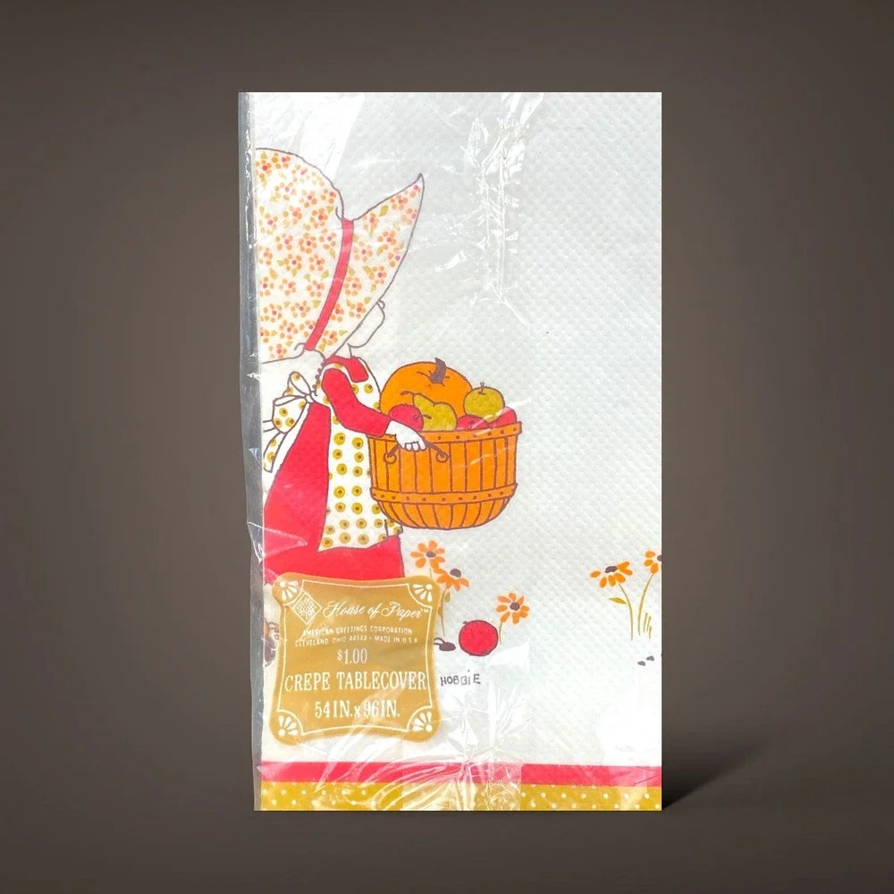 Holly Hobbie Tablecover American Greetings Crepe Paper 1970s Made in USA 54 x 96